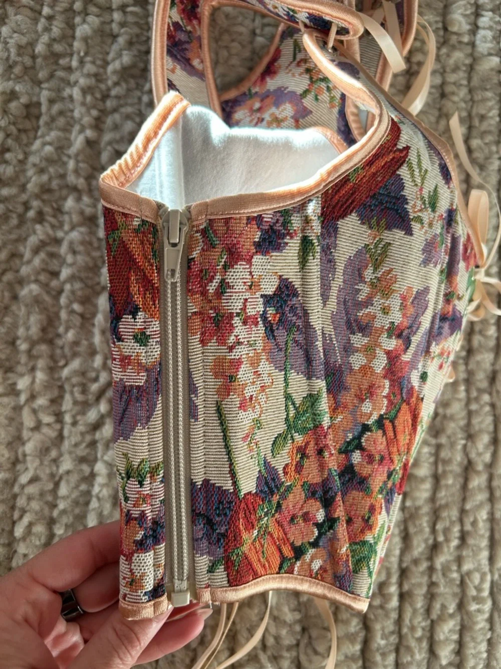 floral tapestry lace-up bustier corset crop top size small - Picture 7 of 7